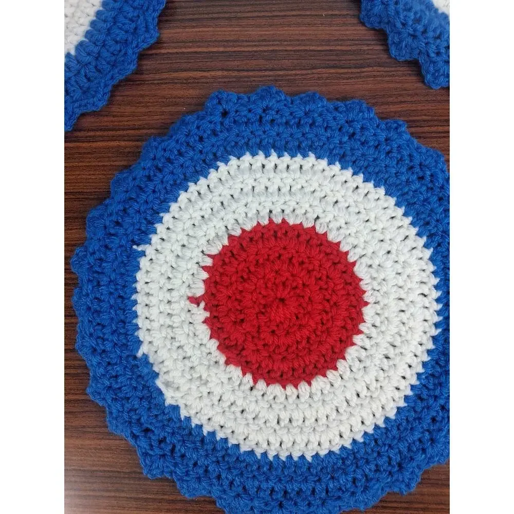 Handmade Crocheted Red White & Blue Round Doilies Placemats Americana Patriotic